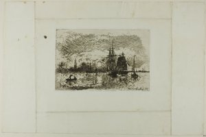 Laskeva aurinko, Antwerpenin satama tekijältä Johan Barthold Jongkind