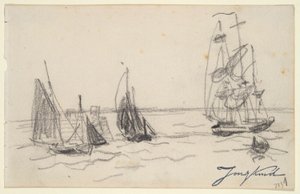 Pienet purjeveneet ja Three-Master tekijältä Johan Barthold Jongkind