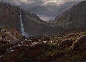 Feige-vesiputous (Feigefossen), Lysterfjord, Norja tekijältä Johan Christian Dahl