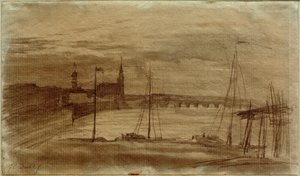 Maalauksen "Dresden kuunvalossa" suunnittelu tekijältä Johan Christian Dahl