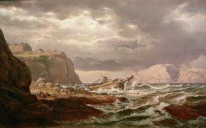 Hukkunut alus Norjan rannikolla tekijältä Johan Christian Dahl