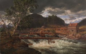 Hellefossen lähellä Hokksundia tekijältä Johan Christian Dahl