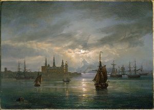 Kronborgin linna kuutamossa tekijältä Johan Christian Dahl