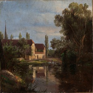 Plauenin kylä Weißeritzjoen varrella tekijältä Johan Christian Dahl