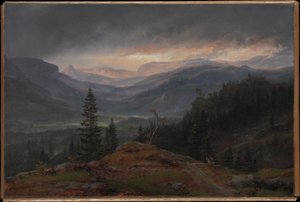 Norjalainen:  Näkymä Hallingdalin yli tekijältä Johan Christian Dahl