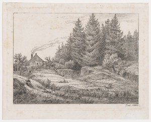 Talonpojan mökki metsän reunassa tekijältä Johan Christian Dahl
