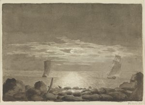 Kaksi laivaa kuutamossa tekijältä Johan Christian Dahl