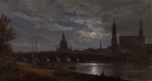 Näkymä Dresdeniin kuunvalossa tekijältä Johan Christian Dahl