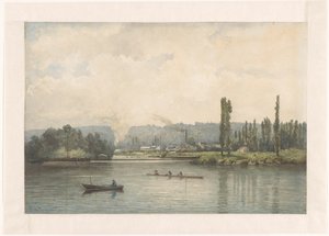Näkymä Port-Marlysta Seinen varrella pesuhuoneineen tekijältä Johan Conrad Greive (signed by artist)