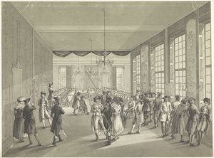 Haagin yleiskokous, 1795 Keskuskokous, joka pidettiin St. Joris Doelenissa Haagissa vuonna 1796 (otsikko esineessä) tekijältä Johan Daniël de Gijselaar