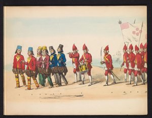 Delftin opiskelijoiden naamiaiset, 1857 (levy 1) Delftin opiskelijakunnan jäsenten pitämä pukukulkue 5. toukokuuta 1857, ja se kuvaa Djokjokartan sulttaanin Garebeg-kulkuetta ja Hollannin tyypillisimpiä tyyppejä.