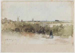 Maisema tuulimyllyillä tekijältä Johan Hendrik Weissenbruch