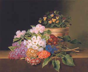 Lila, omenankukka, ruiskukka ja makea Williams, alttoviuluruukku kielekkeellä, 1827