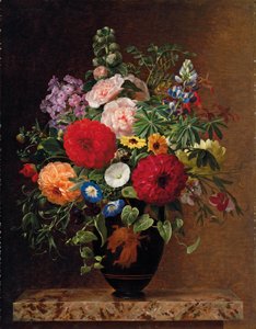 Lila, omenankukka, ruiskukka ja makea Williams, alttoviuluruukku kielekkeellä, 1827