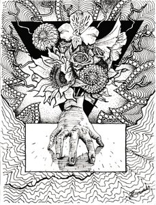 Surrealistinen kukkakuva kädessä tekijältä Johan Liewendahl