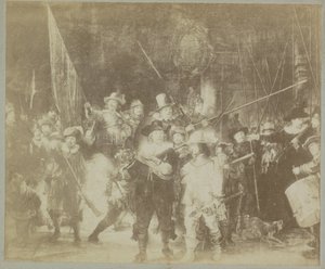 Valokuvakopio Rembrandt Harmenszin maalauksesta "Yövartio". Reinistä Musee d