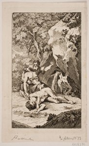 Kuvitus Salomon Gessnerin teokseen "Abelin kuolema", 1764