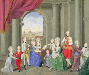 Peter Leopoldin, Toscanan suurherttua (1747-92), myöhemmin Pyhän Rooman keisarin Leopold II:n perhe, noin 1782 tekijältä Johan Moll