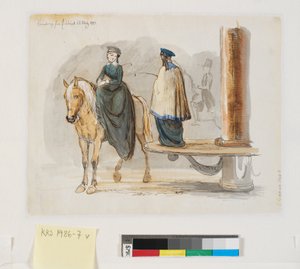 "Muisto ratsastushallista. 22. maaliskuuta 1844." tekijältä Johan Thomas Lundbye