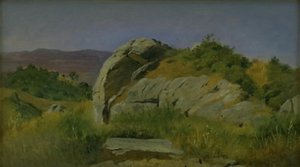 Maisema kivillä etualalla. Civitella, Italia tekijältä Johan Thomas Lundbye