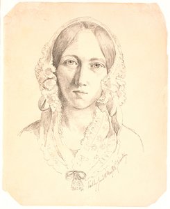 Nuoren naisen muotokuva, yksi kasvo. Edustaa mahdollisesti Louise Marie Neergaardia (1816-1895) tekijältä Johan Thomas Lundbye