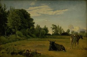 Kaksi lehmää pellolla lähellä Vognserupin kartanoa, Seelanti tekijältä Johan Thomas Lundbye