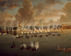 Kustaa III:n ruotsalainen laivasto piiritti Frederikshavnia, 20. toukokuuta 1790, Johan Tietrich Schoultz (1754-1807), Venäjän ja Ruotsin sodat, tanska