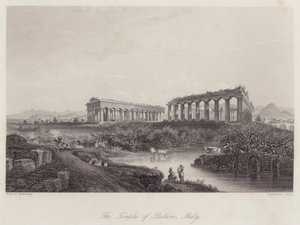 Paestumin temppelit, Italia (kaiverrus) tekijältä Johan Wolfensberger