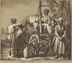 Venäläiset sotilaat parturin kanssa tekijältä Johann Adam Klein
