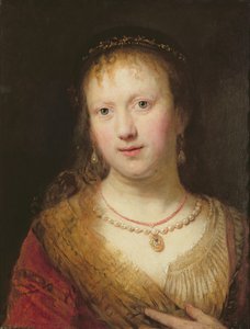 Saskian muotokuva hänen miehensä Rembrandt Harmensin maalauksen jälkeen. van Rijn (1606-69) Johann Andreas Joseph Francke (1756-1804) (öljy kankaalle) tekijältä Johann Andreas Joseph Francke