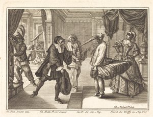 Harlekiini Dr. Polovardin talossa tekijältä Johann Balthasar Probst after Johann Jacob Schübler