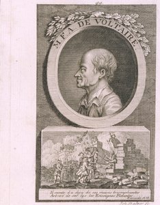 Muotokuva kirjailijasta, esseististä ja filosofista Francois Marie Arouet de Voltaire 1694-1778
