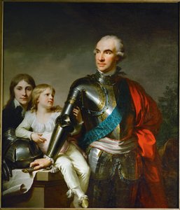 Le Comte Stanislas Felix Potocki ja hänen kaksi poikaansa Felix-Georg ja Stanislas ... tekijältä Johann Baptist Edler von Lampi