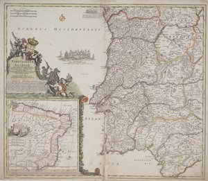 Portugali ja Algarve (Portugallia et Algarbiae), n. 1704 (käsinvärinen etsaus) tekijältä Johann Baptista Homann
