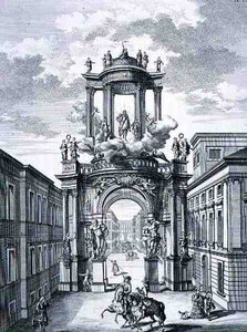 Riemukaari, Wien, Entwurf einer historischen Architekturista, kaiverrus Johann Adam Delsenbach (1687-1765) 1721 (kaiverrus)