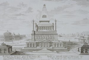 Halikarnassoksen mausoleumi, Bodrum, Turkki, luonnoksesta Historic Architecture, 1721 tekijältä Johann Bernhard Fischer von Erlach