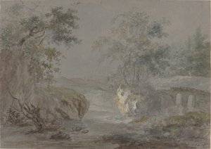 Metsäiset kalliot joen varrella tekijältä Johann Caspar Huber