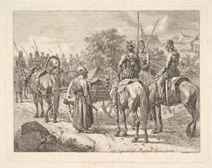 Kasakat saattamassa Rykmental Cassonea, 1815. tekijältä Johann Christian Erhard
