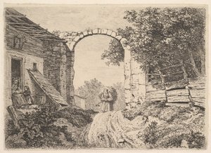 Tyttö heinäkuorman kanssa, Thorbogenin ulkopuolella, 1817. tekijältä Johann Christian Erhard