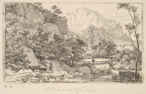Talonpoika lehmän ja vasikan kanssa Unterbergissä lähellä Berchtesgadenia, 1818. tekijältä Johann Christian Erhard