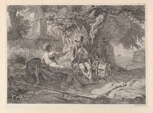 Taiteilija, lepää oppaansa kanssa, 1819. tekijältä Johann Christian Erhard