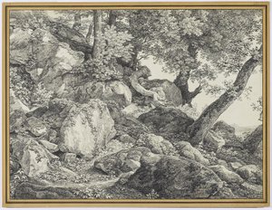 Palazzo Chigin puistossa Aricciassa, 1818 (grafiitti ja musta liitu paperille) tekijältä Johann Christian Reinhardt