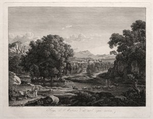 Sankarillinen maisema: karja ylittää joen, 1795. tekijältä Johann Christian Reinhart