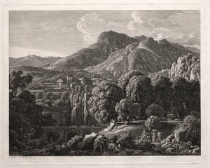 Sankarillinen maisema: Maisema kaupungin ja joen kanssa, 1799.