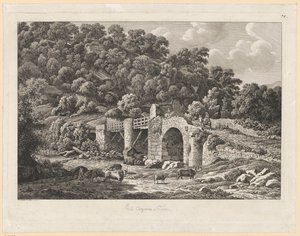 Maisema - Ponte Acquoria Tivolissa tekijältä Johann Christian Reinhart