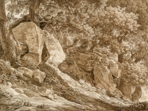 Kalliomaisema, jossa Pan soittaa huiluaan (Villa Chigin puistossa, Ariccia) tekijältä Johann Christian Reinhart