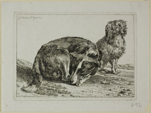 Kaksi koiraa lepäämässä, Die Zweite Thierfolgelta tekijältä Johann Christian Reinhart