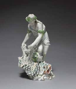 Fisherwoman, valmistaja Ludwigsburg Porcelain Factory, Saksa, n.1765 (posliini emalilla ja kullatulla koristeella) tekijältä Johann Christian Wilhelm Beyer
