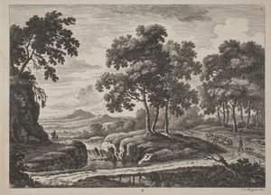 Panoraamamaisemat jokimatkailijoiden kanssa, 1734.