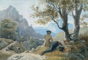 Lepäävät taiteilijat vuorilla. 1819